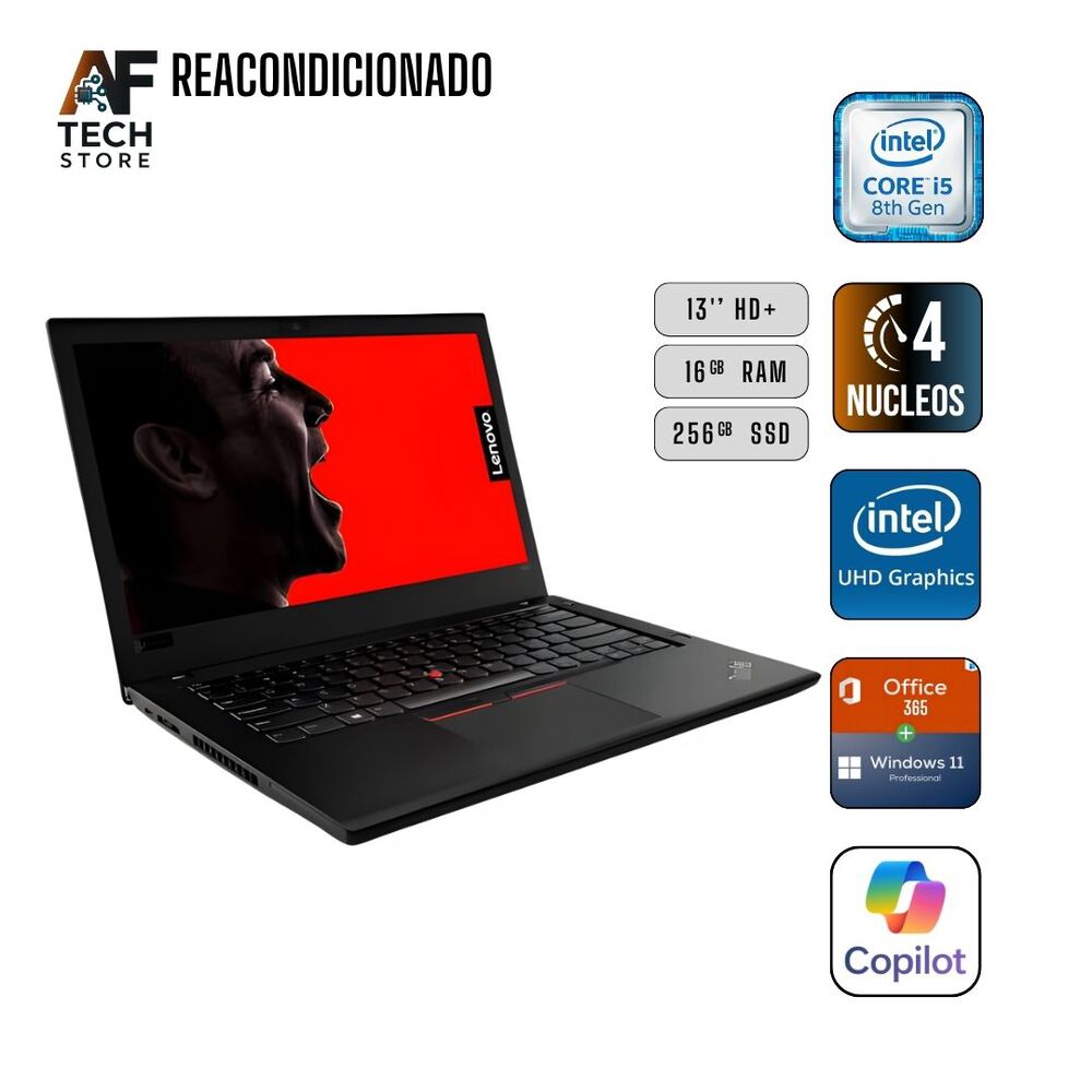 Notebook Lenovo T480 I5 8th 16gb 256gb - Win11+office - Reacondicionado Profesional image number 0.0