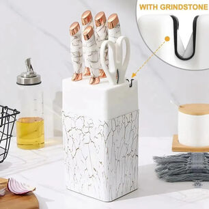 Set De Cuchillos De Cocina Marble Lux Blanco Dorado