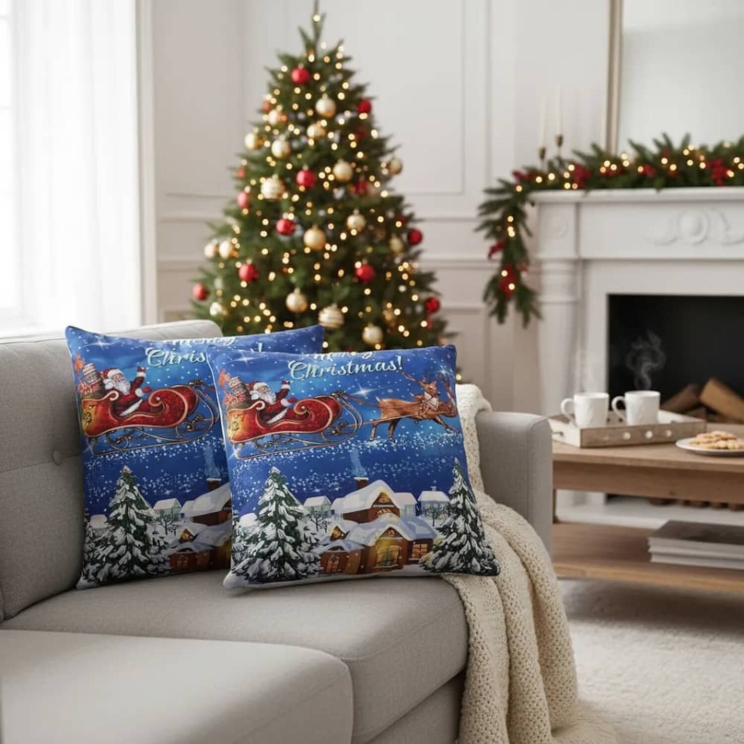 Set De 2 Cojines 45x45cm Navidad - Trineo Azul image number 0.0