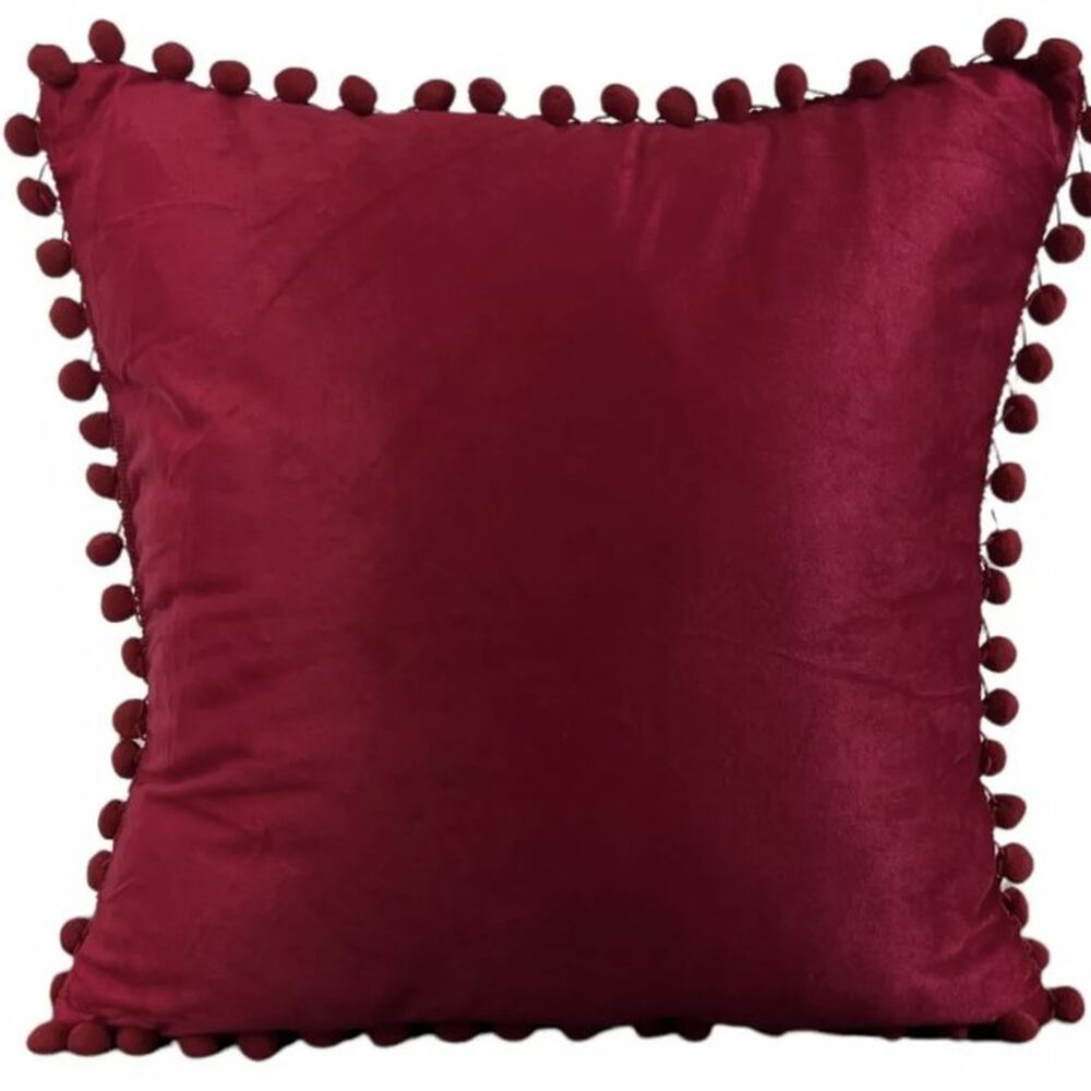 Funda De Cojines Con Pompones. Medida 45x45. Terciopelo. Burdeo image number 0.0