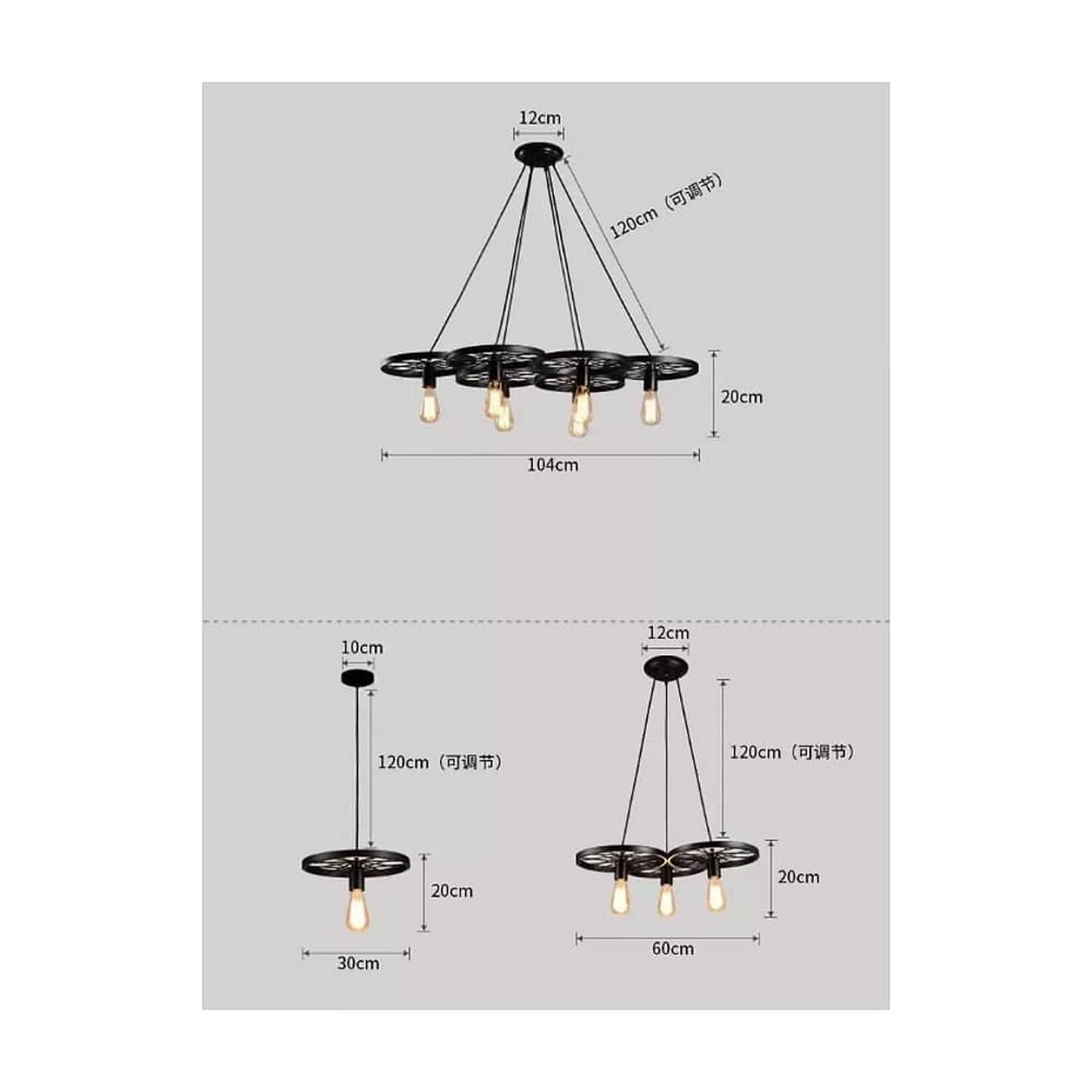 Lampara Colgante Rueda / Candelabro De Hierro + Ampolletas image number 3.0