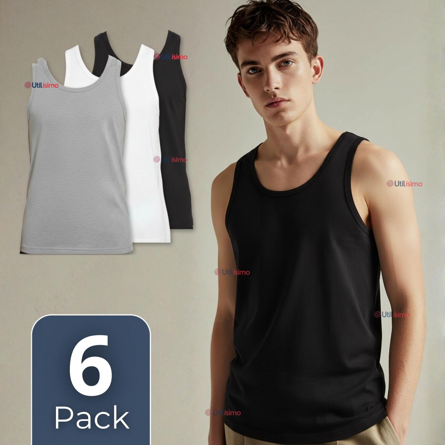 Pack 6 Camisetas Sin Manga B&aacute;sicas Suaves 100% Algod&oacute;n Colores Surtidos Hombre image number 0.0