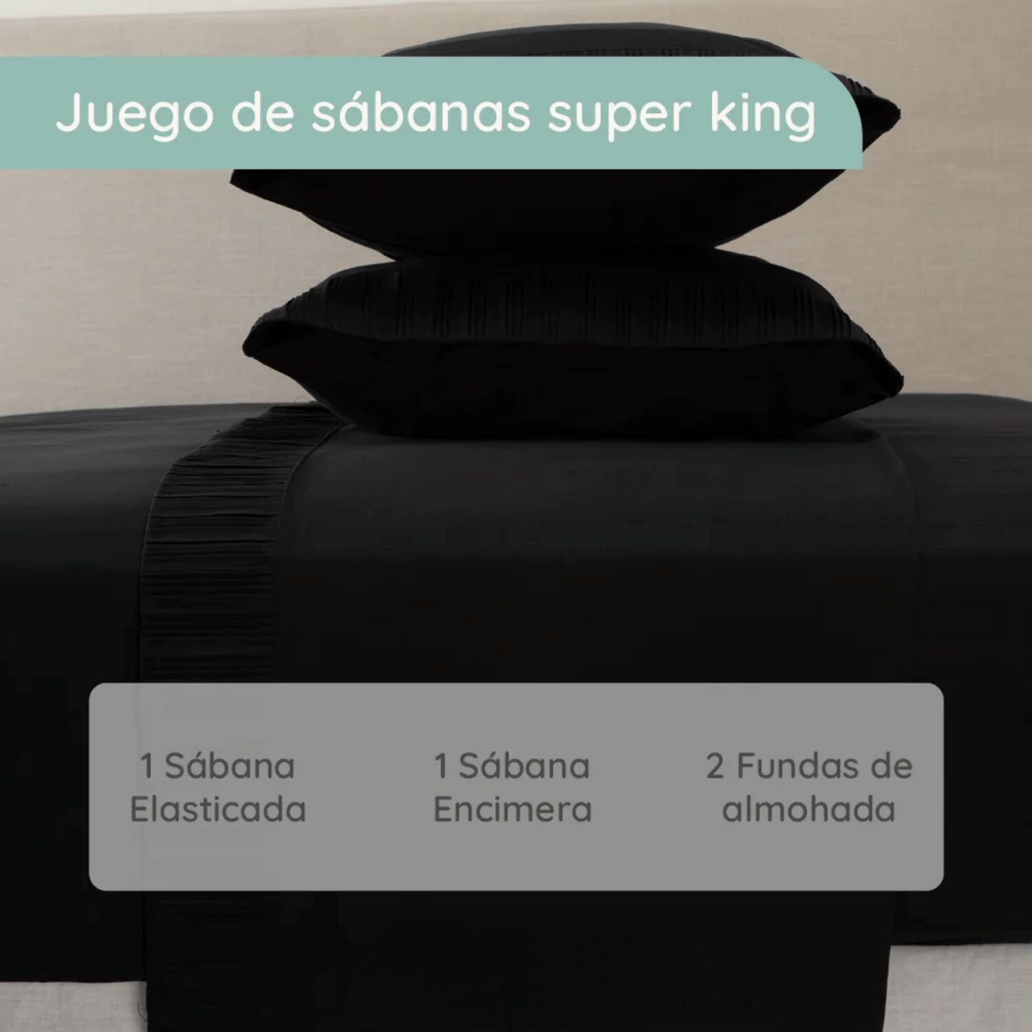 Sabanas Colch&oacute;n Super King Microfibra 300 Hilos Negro image number 4.0