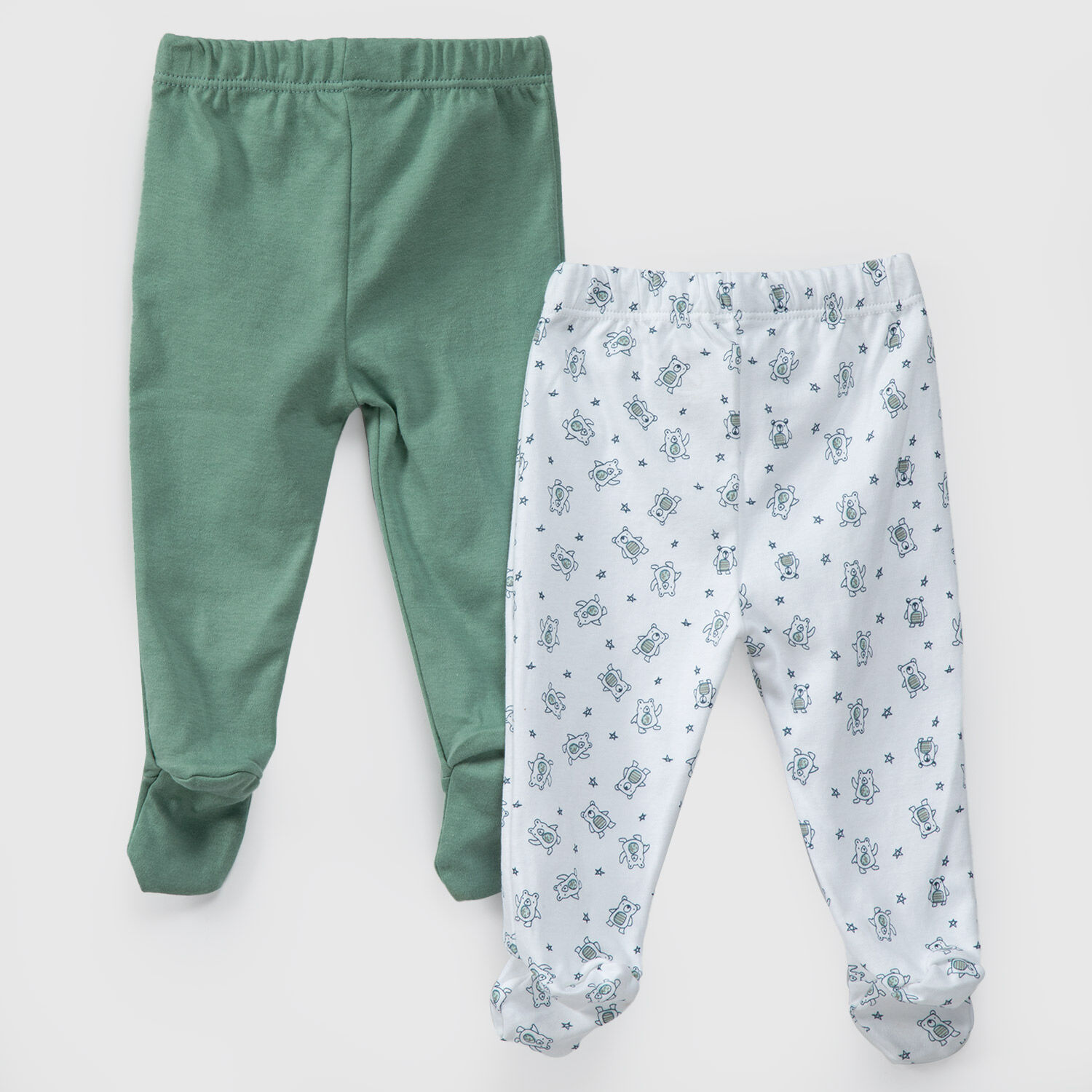 Pack Pantalones Blanco Verde Ositos Algod&oacute;n Peruano image number 1.0