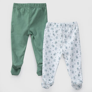 Pack Pantalones Blanco Verde Ositos Algod&oacute;n Peruano