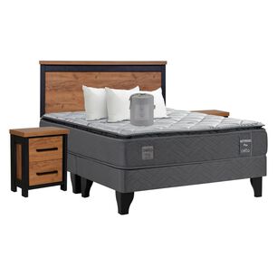 Cama Europea Celta Mediterr&aacute;neo / 2 Plazas / Base Dividida + Set De Maderas + Almohadas + Juego De S&aacute;banas