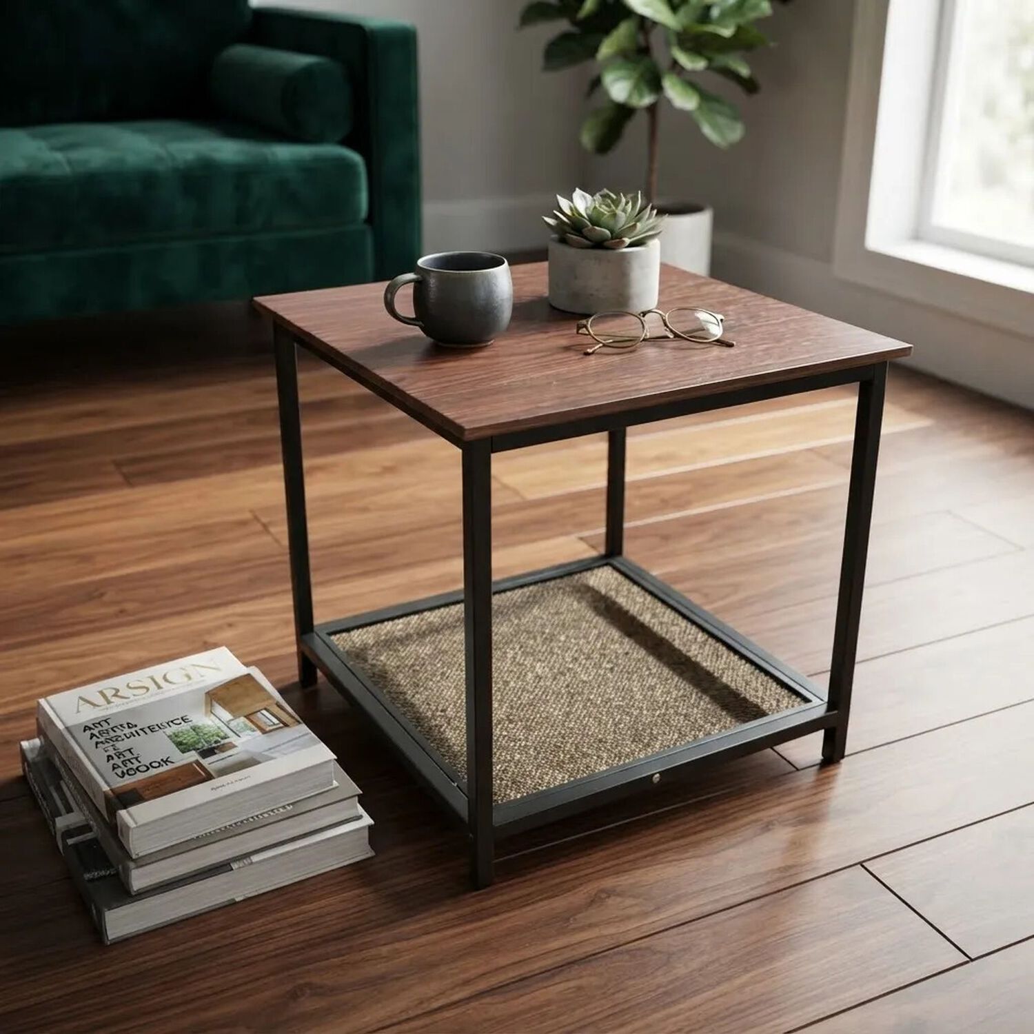 Mesa Auxiliar Lateral Con Repisa Madera Metal Caf&eacute; Oscuro image number 2.0