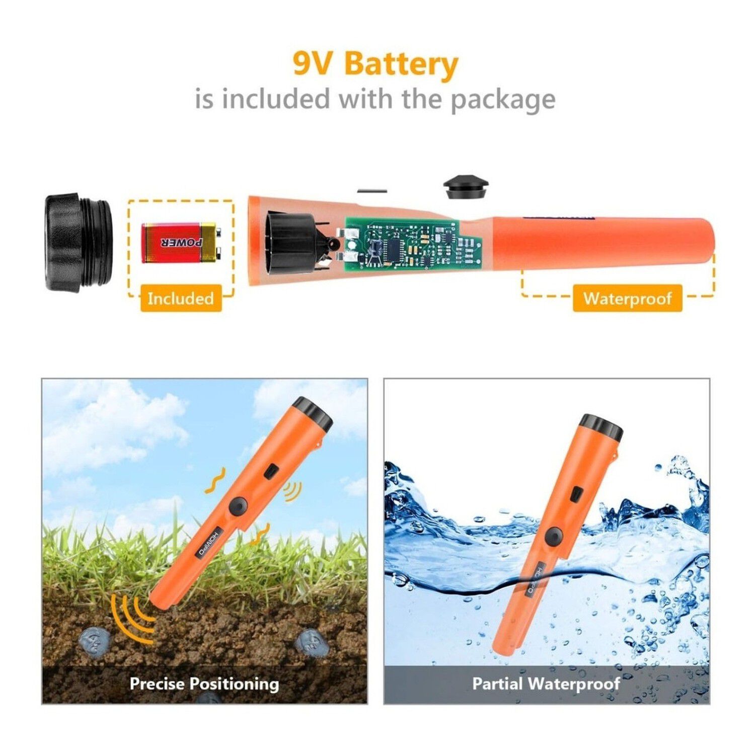 Detector Metales Port&aacute;til Mano Naranja Resistente Agua Ip66 image number 3.0
