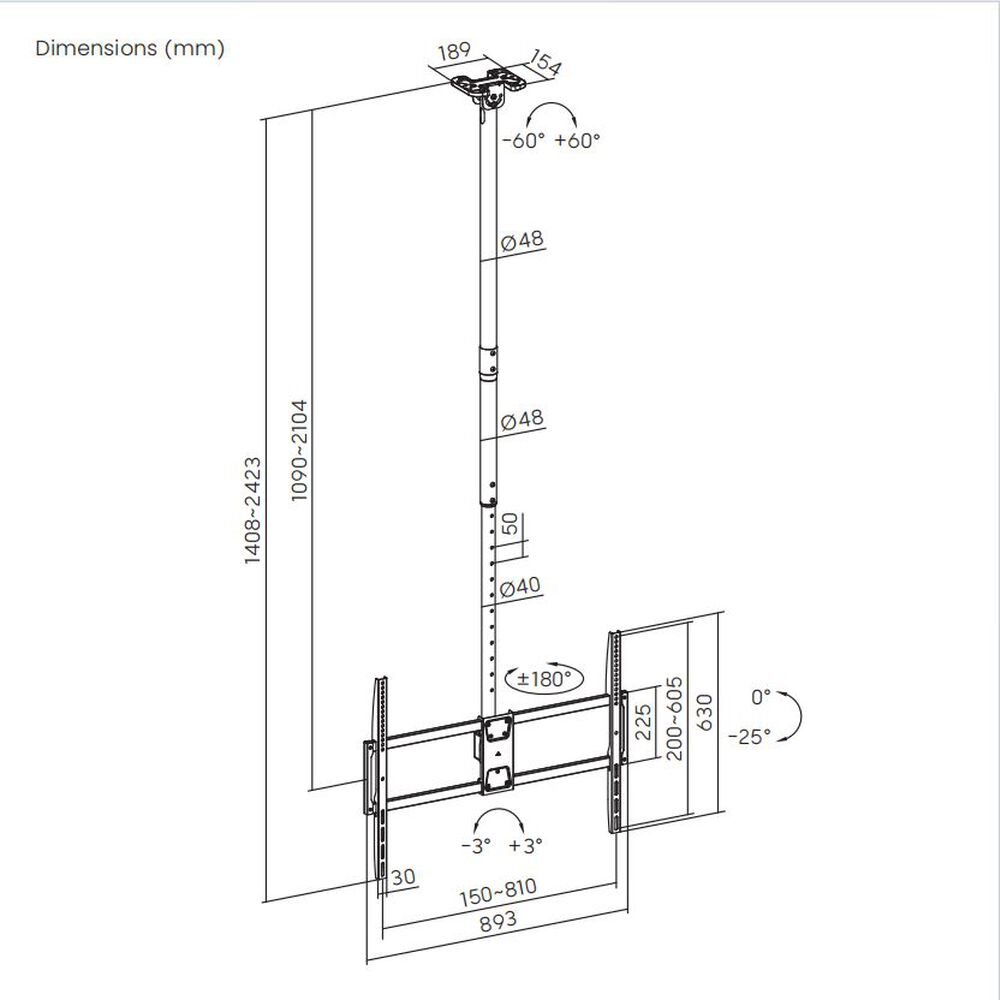 Soporte Para Tv Heavy Duty Al Techo 50"~100" - 80kg 360 Brasforma image number 8.0