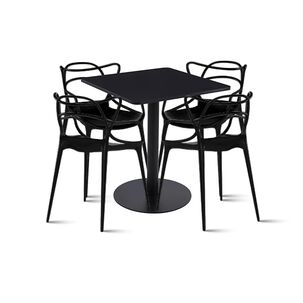 Mesa Restaurant 70x70 Tubo Metal Cubierta Mdf + 4 Sillas Master Negras