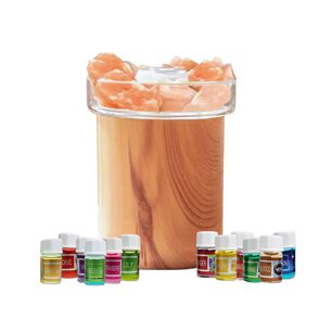 Humidificador Piedras Sal + 12 Esencias Aromaticas Marron Claro