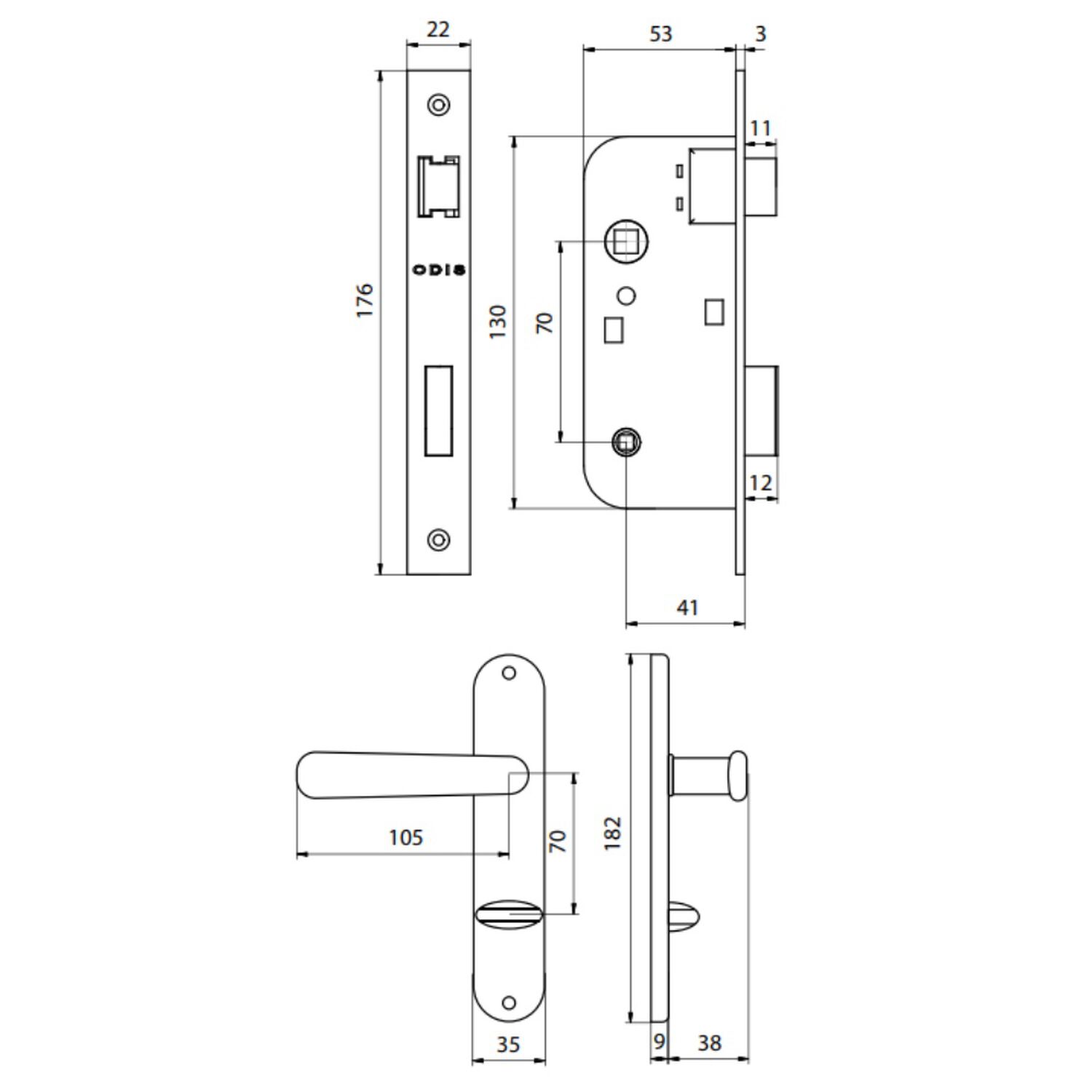 Cerradura Embutir Odis Simona 7040 Ba&ntilde;o - Bronce image number 4.0