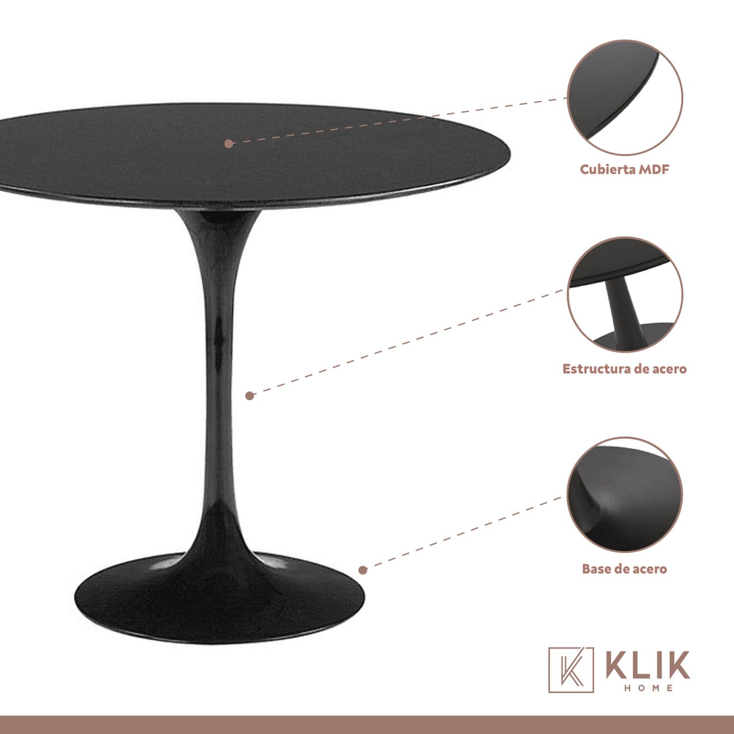 Comedor Tulip Negro 80cm - 4 Sillas Tulip Negras image number 2.0