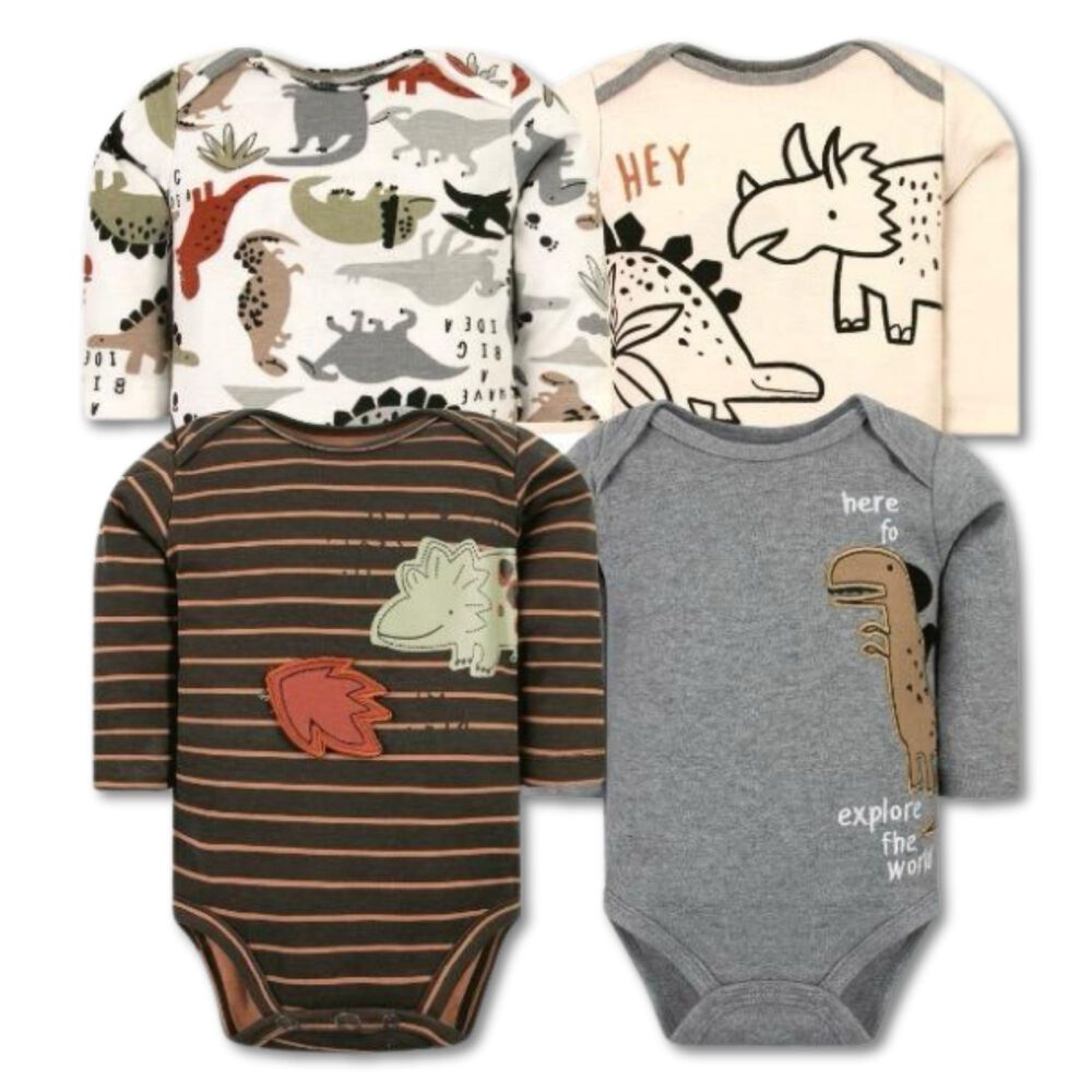 Pack 4 Bodys Ni&ntilde;o Manga Larga Tedmimak 100% Algod&oacute;n Dino Adventures image number 0.0