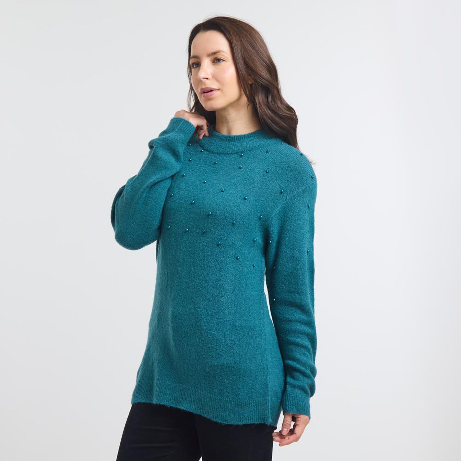 Sweater Liso Aplicaci&oacute;n Perlas Cuello Redondo Mujer Geeps image number 2.0