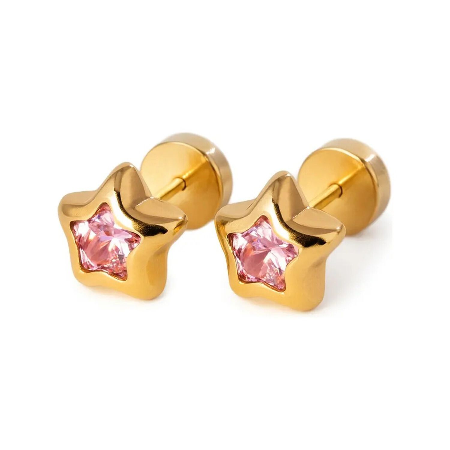 Aros Abridores Estrella 5 Puntas 7mm Oro 18k Rosado Mujer Rosa Claro image number 0.0