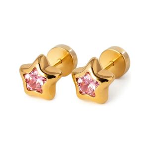 Aros Abridores Estrella 5 Puntas 7mm Oro 18k Rosado Mujer Rosa Claro