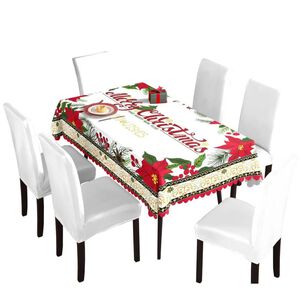 Mantel Navidad Merry Christmas Flores Rojas Poliéster 137x140cm