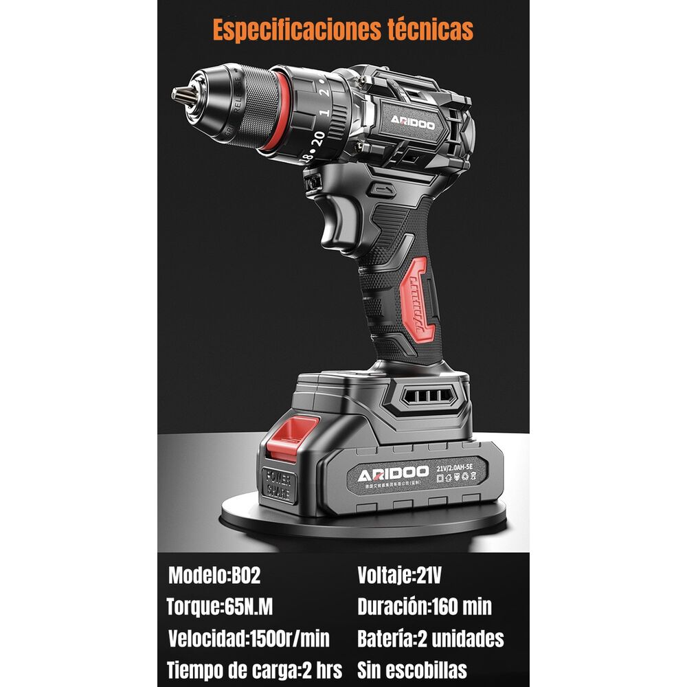 Kit Taladro Atornillador Inal&aacute;mbrico 21v 2 Bater&iacute;as B02 image number 2.0