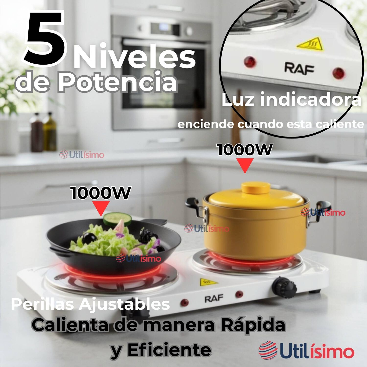 Cocina El&eacute;ctrica 2 Platos 2000w Cocinilla Port&aacute;til Blanco image number 3.0