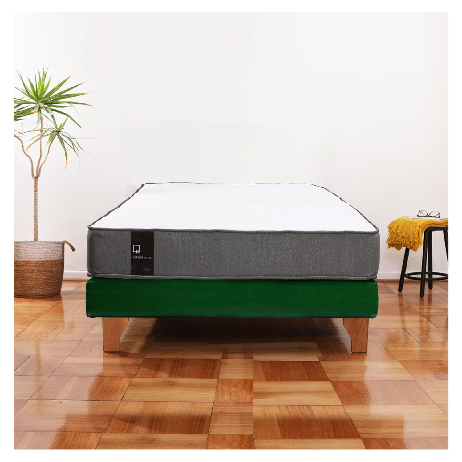 Cama Europea Zen Best 1.5 Plaza Tela Velvet Verde image number 0.0