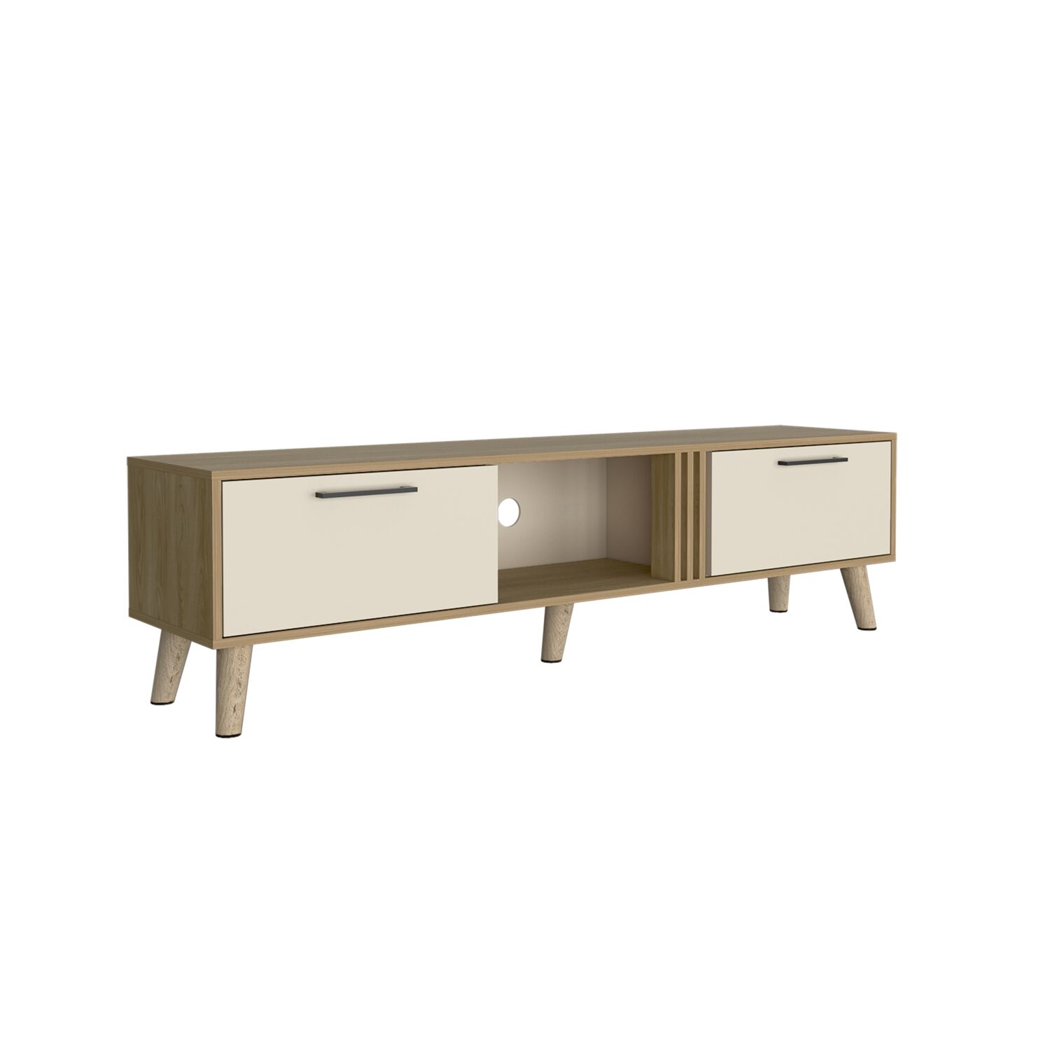 Rack Tv 65" 2 Puertas 160x43x35 Cm Cafe Claro Y Beige image number 0.0