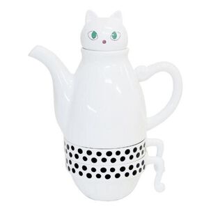 Set Cerámica Té Gatito, Tetera Con Infusor 2 Tazas Gato Cat
