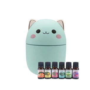 Pack Humidificador Dise&ntilde;o Gato Verde + 6 Esencias Aromaticas