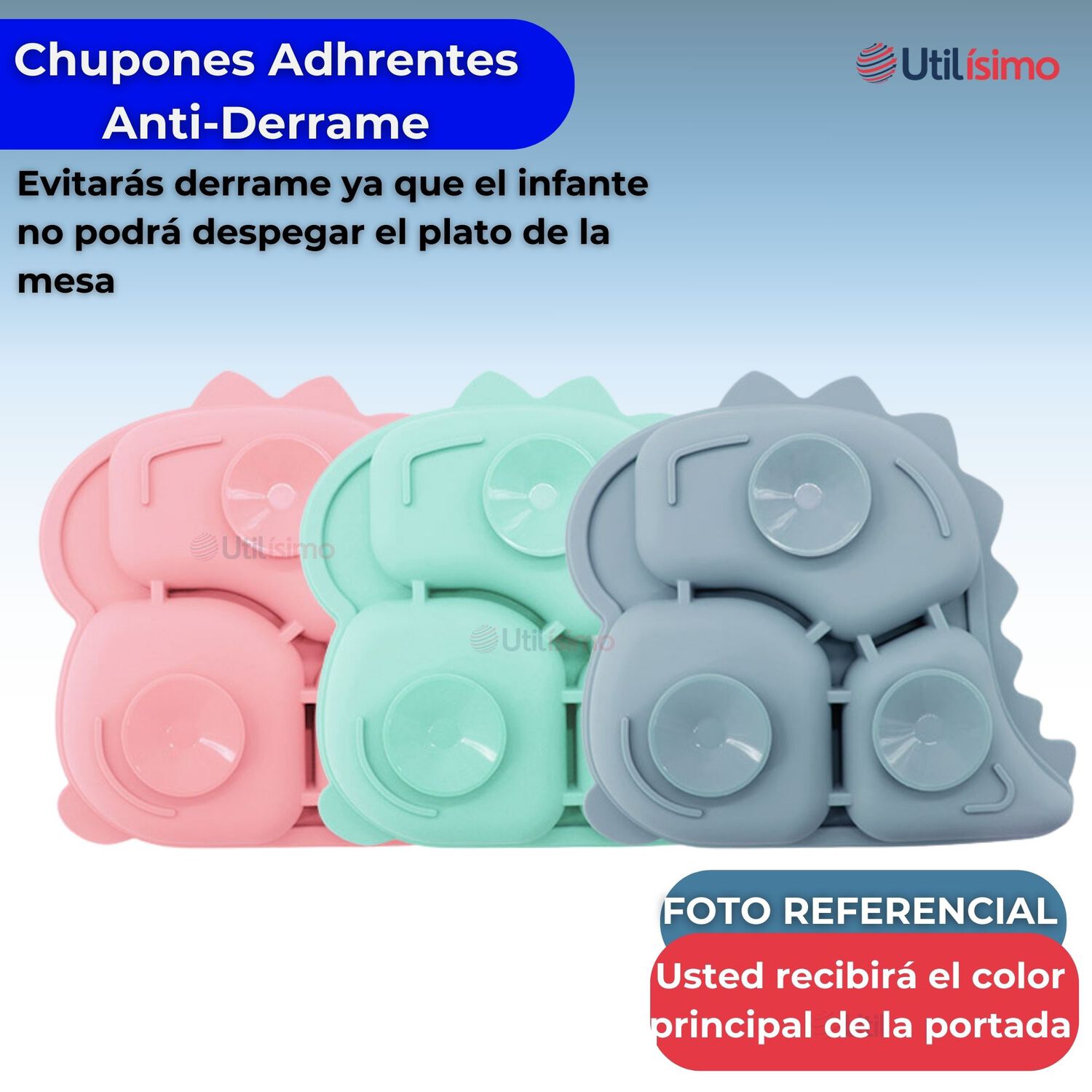 Set De Alimentaci&oacute;n Beb&eacute; Silicona 5 Piezas Dinosaurio Libre Bpa Color Celeste image number 3.0