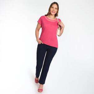 Polera Manga Corta Cuello Redondo Aplicaci&oacute;n Lace Mujer Sexy Large
