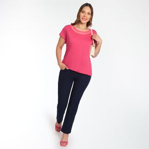 Polera Manga Corta Cuello Redondo Aplicaci&oacute;n Lace Mujer Sexy Large
