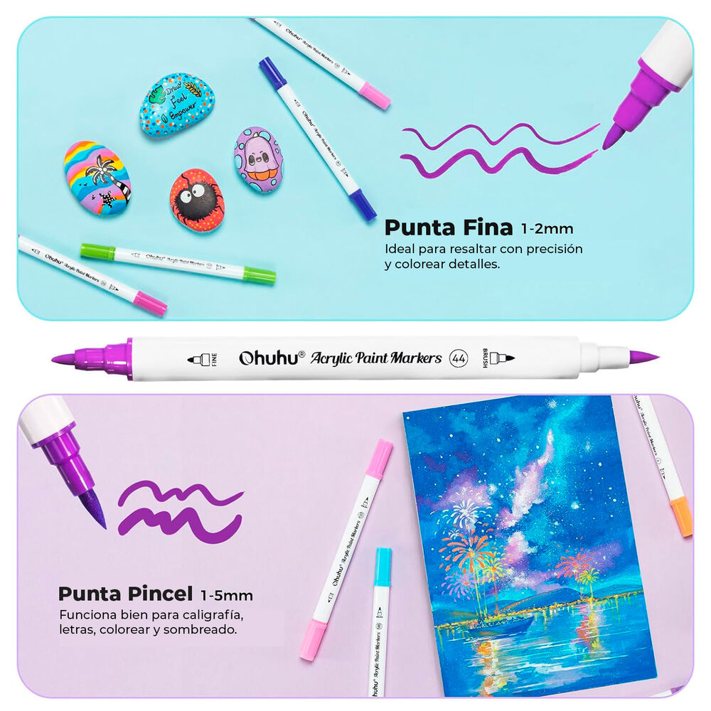 Ohuhu 36 Marcadores Acrílicos Doble Punta Pincel & Fina image number 2.0