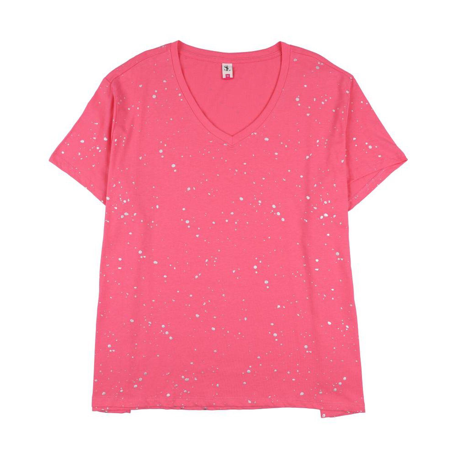 Polera Regular Aplicaci&oacute;n Folia Manga Corta Cuello V Mujer Sexy Large image number 0.0