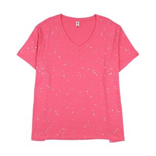 Polera Regular Aplicaci&oacute;n Folia Manga Corta Cuello V Mujer Sexy Large