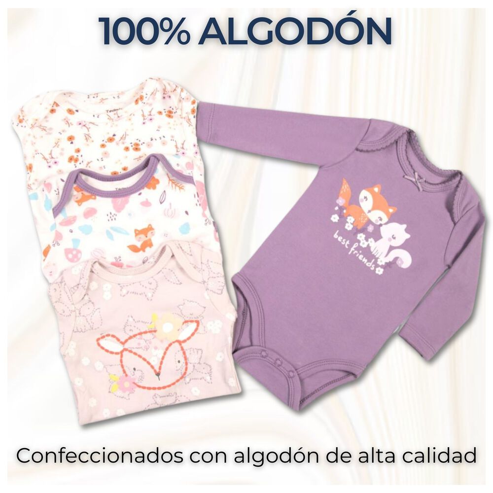 Pack 4 Bodys Ni&ntilde;a Manga Larga Tedmimak 100% Algod&oacute;n Zorritos Purple image number 1.0