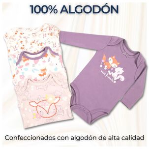 Pack 4 Bodys Niña Manga Larga Tedmimak 100% Algodón Zorritos Purple