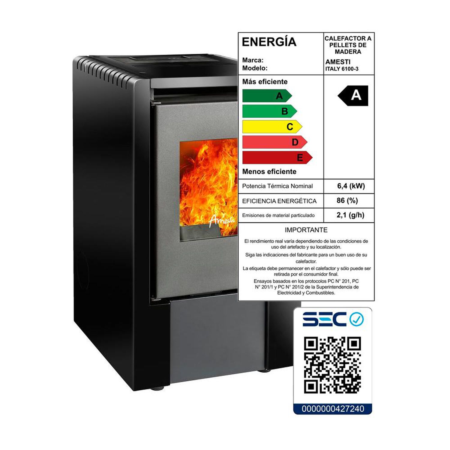 Estufa A Pellet Italy 6100 Negro Satinado image number 2.0