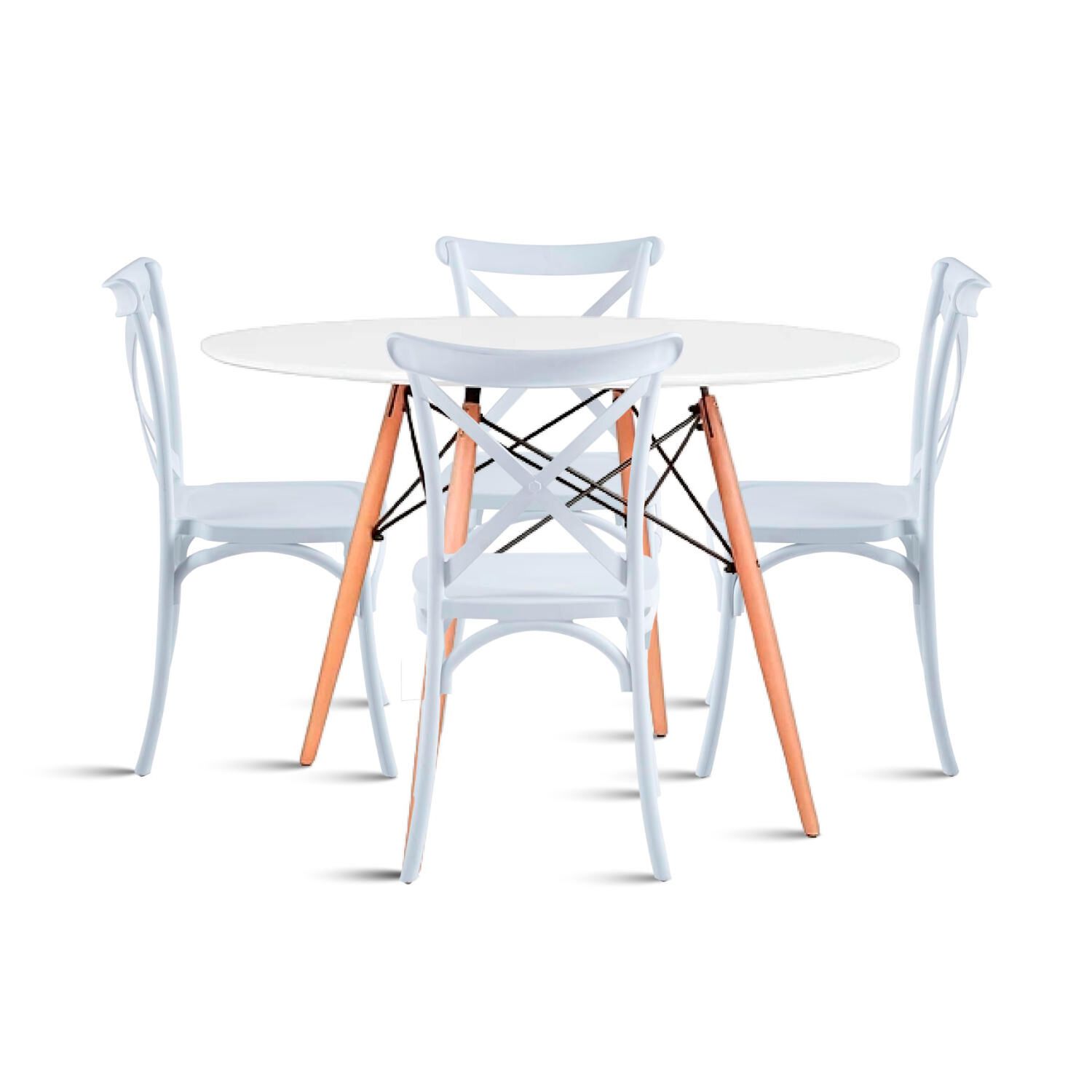 Comedor Eames 80cm Redonda Blanca + 4 Sillas Crossback Danubio Blancas image number 0.0