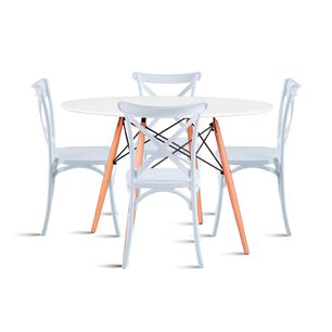 Comedor Eames 80cm Redonda Blanca + 4 Sillas Crossback Danubio Blancas