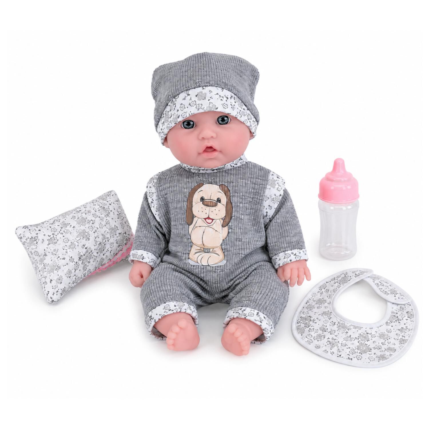 Juguete Mu&ntilde;eca Bebe 35cm Con Accesorios Gris Infantil image number 0.0