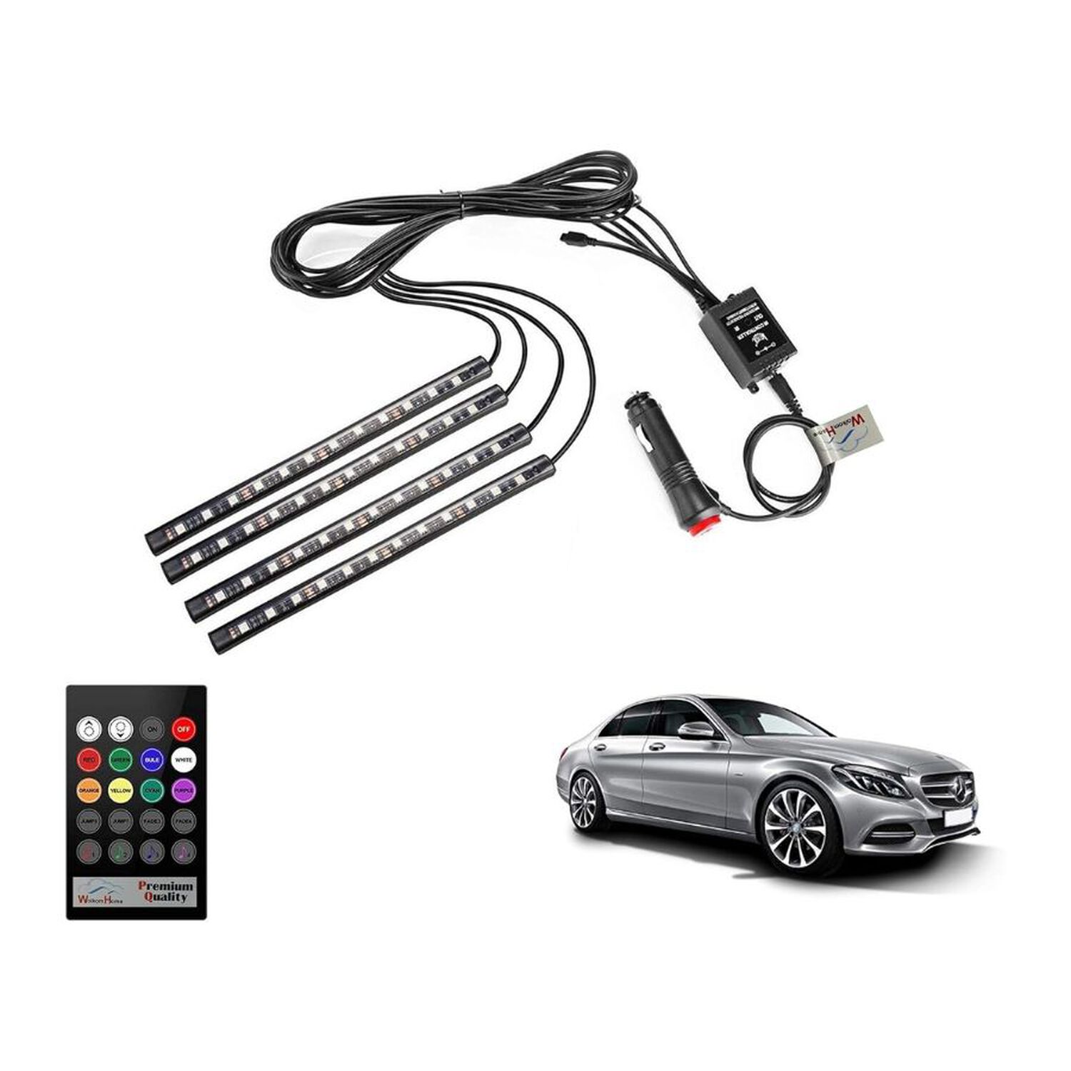 Tiras Led Rgb Interior Auto Reactivas Al Sonido Con Control Remoto 4 Piezas image number 1.0