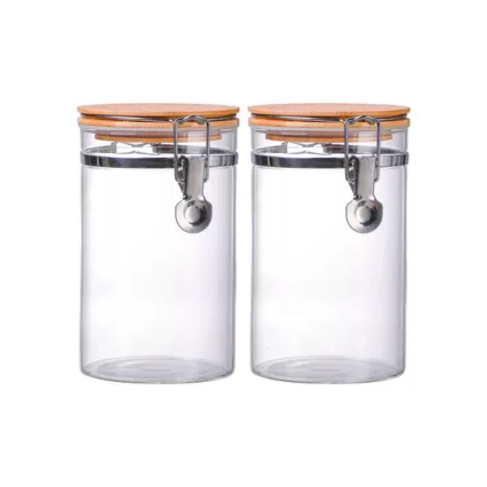Set 2 Frascos Tarro Hermetico Vidrio 480ml Con Tapa De Bambu image number 0.0