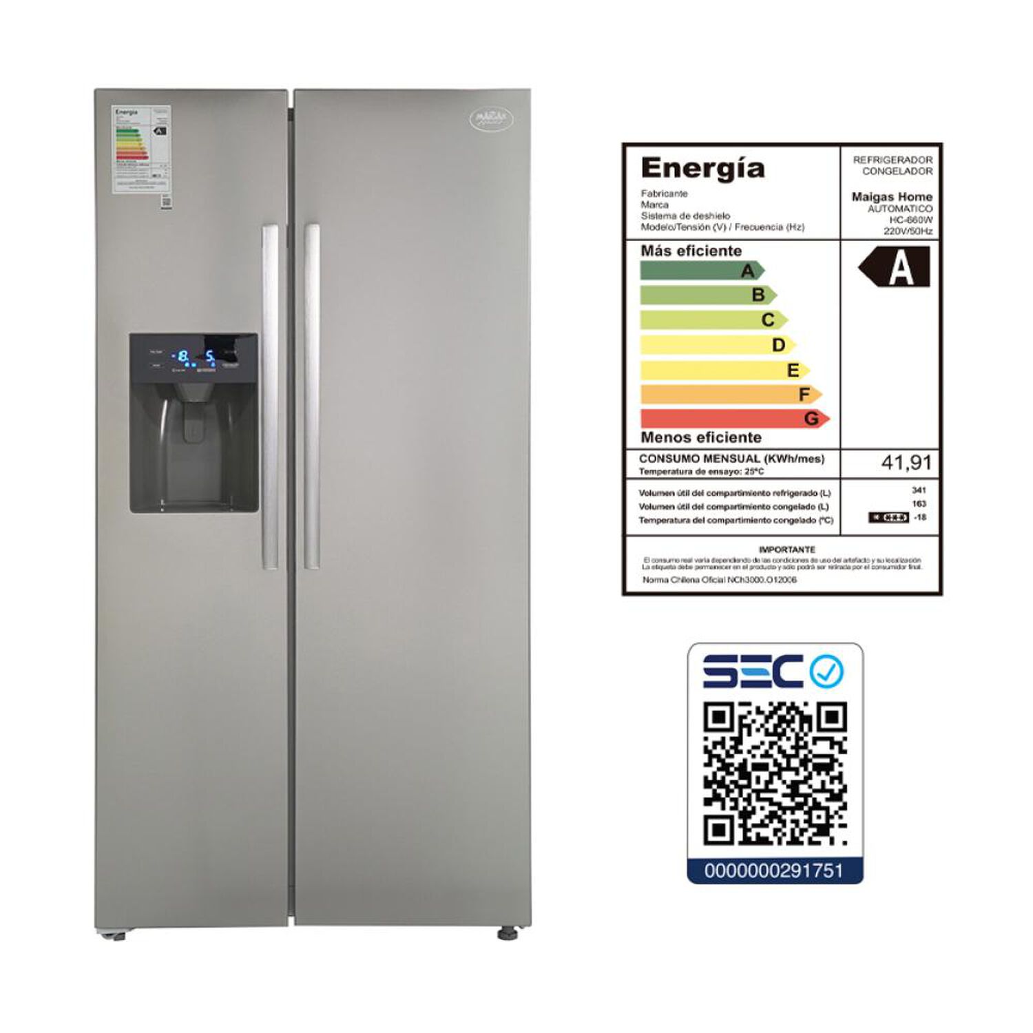 Refrigerador Side by Side Maigas HC-660W /  No Frost / 504 Litros / A image number 4.0
