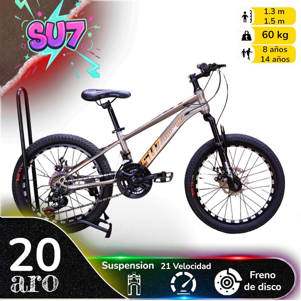 Bicicleta Aro 20 Brxing Con Freno Disco Y 21 Vel. Gris Log Naranjo image number 0.0