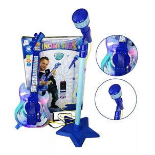Juguete Guitarra Y Microfono Musical Karaoke Azul Infantil