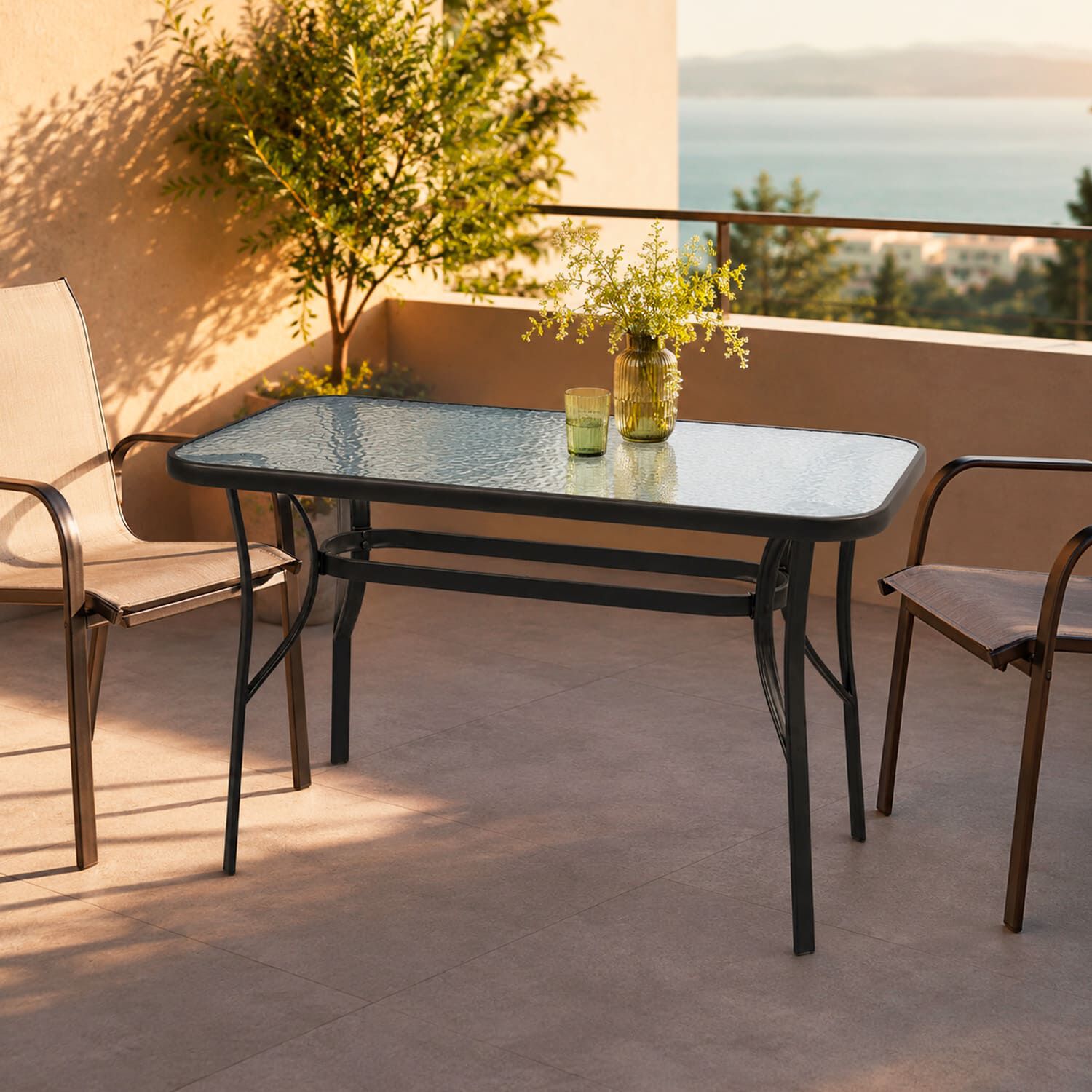 Mesa Terraza Vidrio Y Acero 70x70x120 Negra image number 0.0
