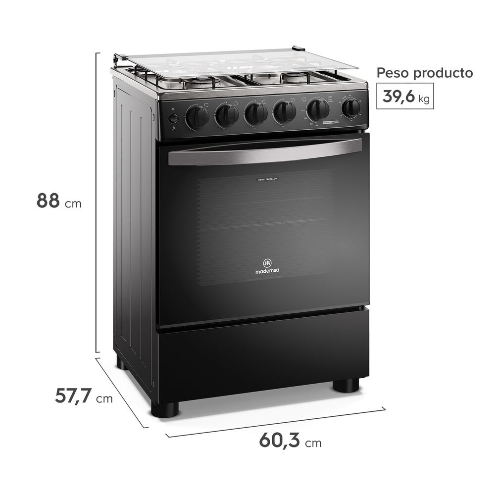 Cocina A Gas 4 Platos Horno Vapor Y Temporizador Fm4tpc Negra image number 4.0