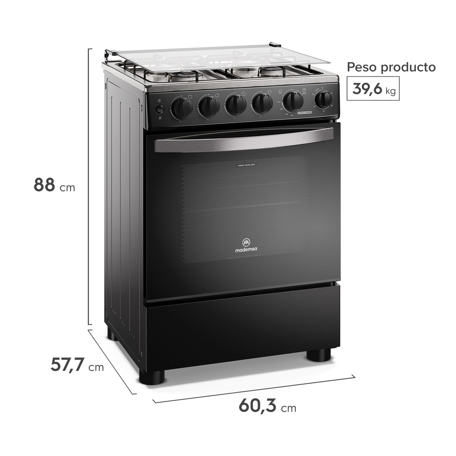 Cocina A Gas 4 Platos Horno Vapor Y Temporizador Fm4tpc Negra image number 4.0