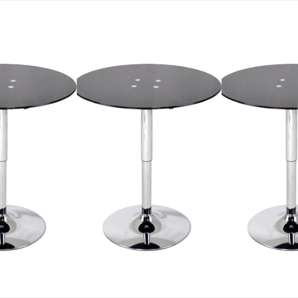 Set 3 Mesas De Bar Vidrio Templado Negro Regulable 60 Cm Di&aacute;metro image number 0.0