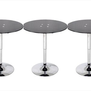 Set 3 Mesas De Bar Vidrio Templado Negro Regulable 60 Cm Di&aacute;metro